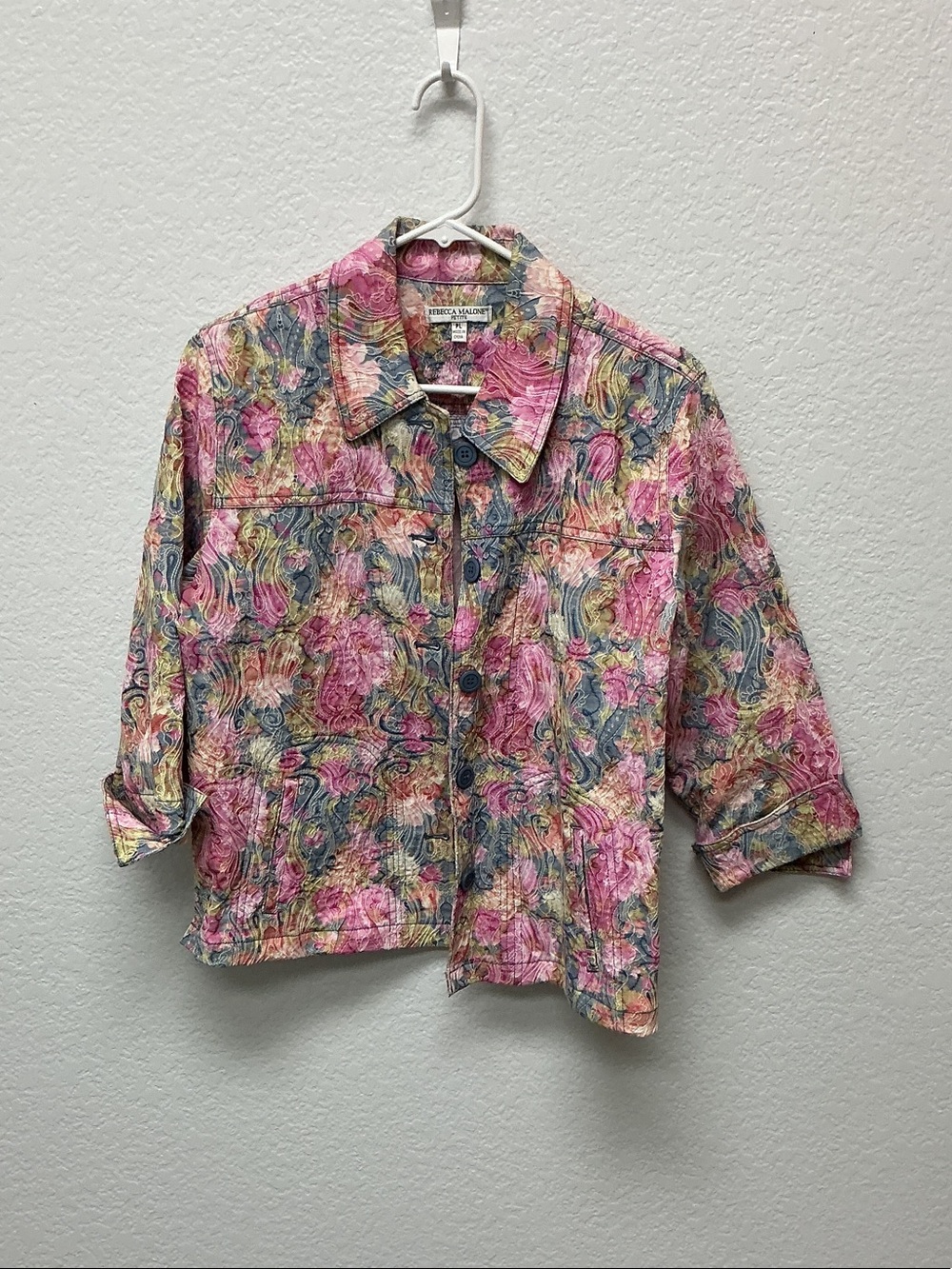 Rebecca Malone Pink Multicolor Floral Cropped Jean Jacket